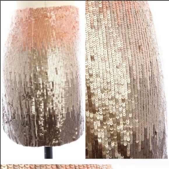 NEW HAUTE HIPPIE Cream Tan Brown Pink Silk Sequin Sparkle Bellini Mini Skirt M - Picture 6 of 8